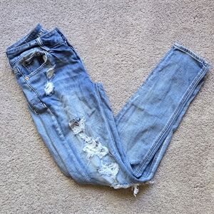 American Eagle Womens Distressed Button Fly Tomgirl Straight Leg Jeans, Size 0